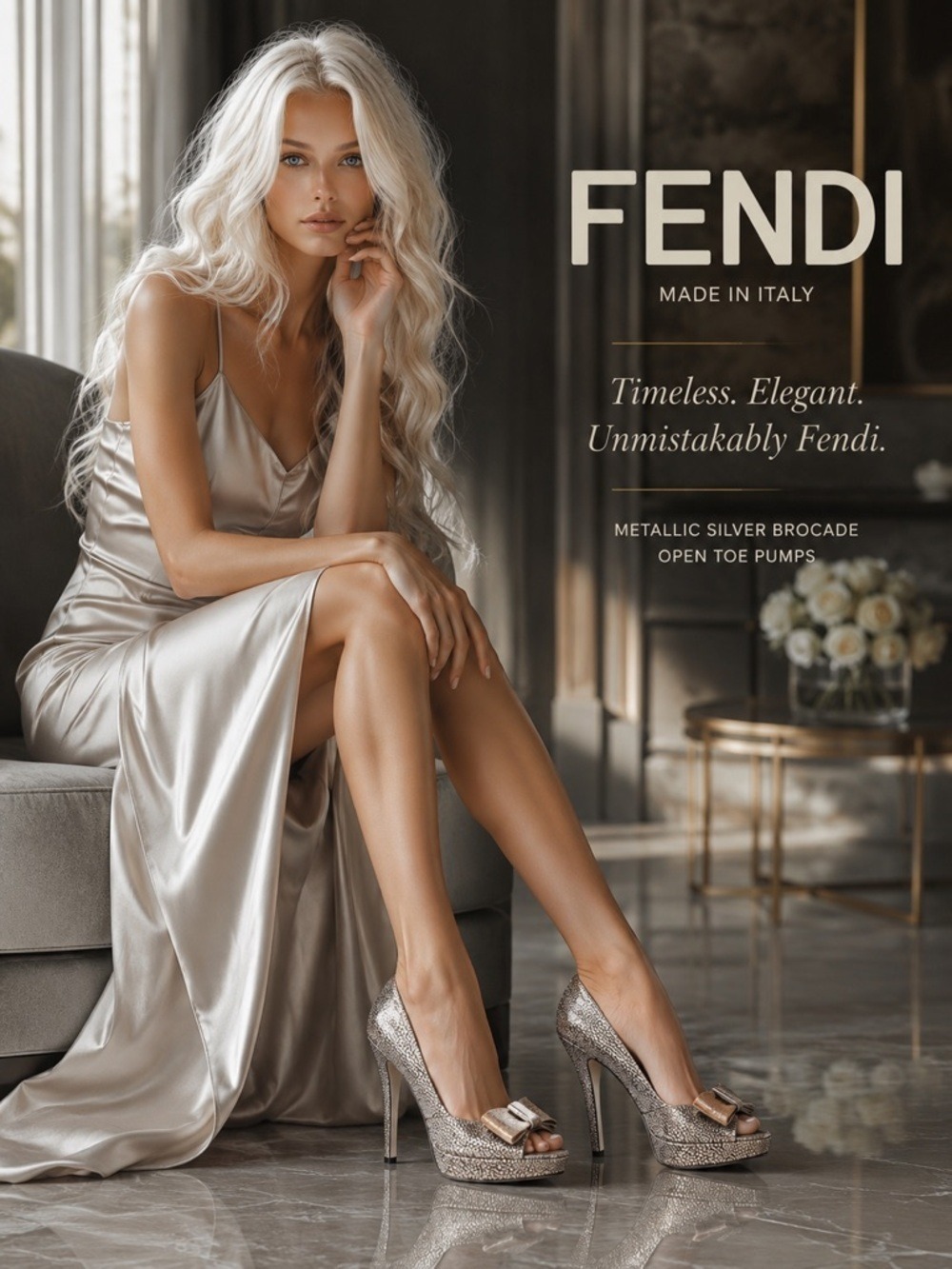 Fendi Silver Metallic Satin Dress